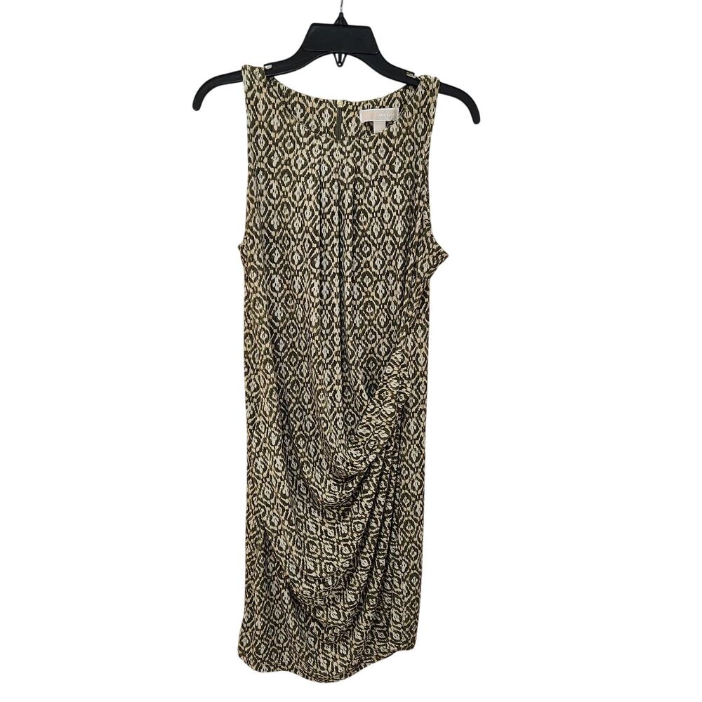 Michael Kors Green White Print Gathered Waist Dress Sz L